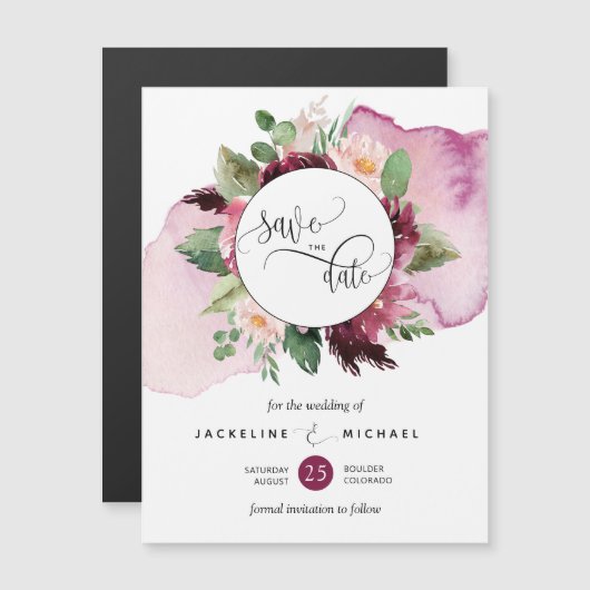 Berry, blush Floral Wedding Save the Date Magnet (Voorkant / Achterkant)