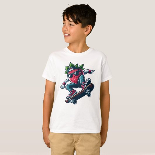 Berry Boarder – Skateboarden Cartoon Strawberry T-shirt (Voorkant volledig)