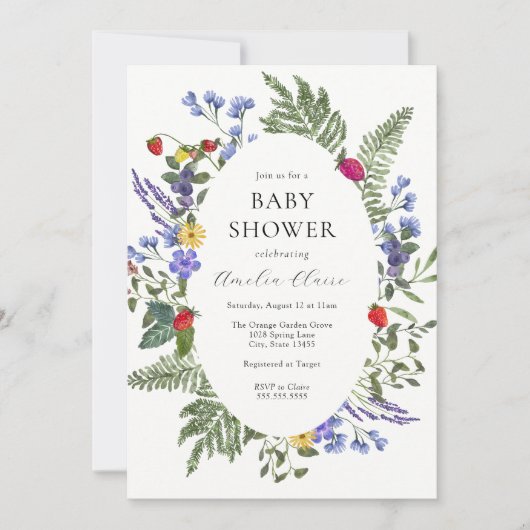 Berry Boho Wildflower Baby shower Kaart (Voorkant)