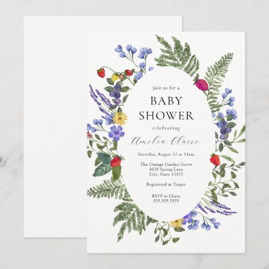 Berry Boho Wildflower Baby shower Kaart (Voorkant / Achterkant)