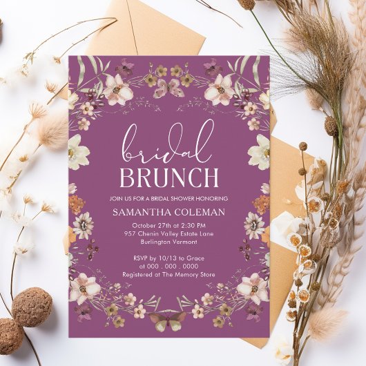 Berry Boho Wildflower Bridal Brunch Vrijgezellenfe Kaart
