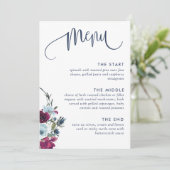 Berry, Bourgogne en Blauwe Floral, Elegant Wedding Menu (Staand voorkant)