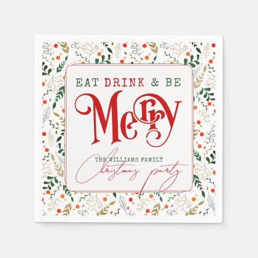 Berry Branch Eat, Drink Be Merry Christmas Party Servet (Voorkant)