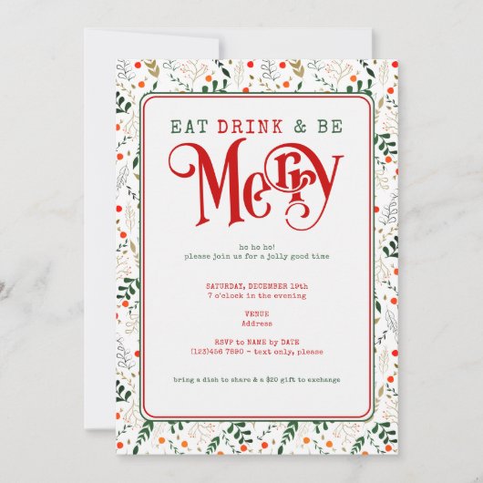 Berry Branch Eat, Drink Be Merry Christmas Potluck Kaart (Voorkant)