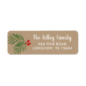 Berry Branch Kraft Holiday Return Address Labels (Voorkant)