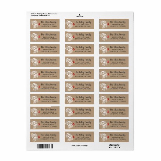 Berry Branch Kraft Holiday Return Address Labels (Full Sheet)