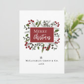 Berry Branches Lijst Bedrijfsnaam Modern Feestdagenkaart (Staand voorkant)