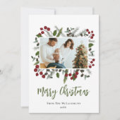 Berry Branches Lijst Familiefoto Modern Christmas Feestdagenkaart (Voorkant)