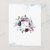 Berry Burgundy Blue Floral Wedding Details Informatiekaartje (Achterkant)