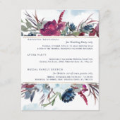 Berry Burgundy Blue Floral Wedding Details Informatiekaartje (Voorkant)