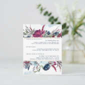 Berry Burgundy Blue Floral Wedding Details Informatiekaartje (Staand voorkant)