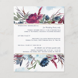 Berry Burgundy Blue Floral Wedding Details Informatiekaartje