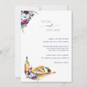 Berry Burgundy en Blue Floral Pizza Wedding Kaart (Voorkant)