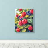 Berry Bush Raspberry Blackberries Watercolor Fruit Canvas Afdruk (Insitu (Houten vloer))