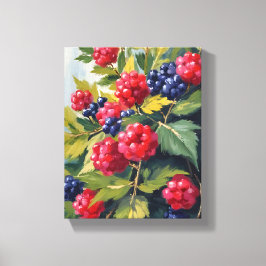 Berry Bush Raspberry Blackberries Watercolor Fruit Canvas Afdruk