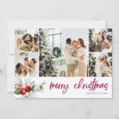 Berry Calligraphy Vrolijk Kerstfeest 7 Foto Feestdagenkaart (Voorkant)