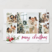 Berry Calligraphy Vrolijk Kerstfeest 7 Foto Feestdagenkaart (Voorkant)