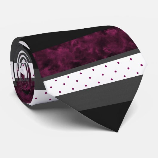 Berry Charcarbon Black Polka Dot Block Stripes Stropdas (Opgerold)