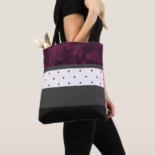 Berry Charcoal Polka Dot Stripes Tote Bag