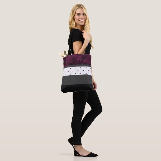 Berry Charcoal Polka Dot Stripes Tote Bag (Op model)