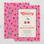 Berry Cherry Girl's Verjaardag Uitnodigen: Hot Pin Kaart (Voorkant / Achterkant)