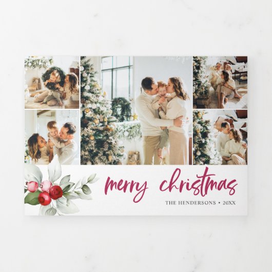 Berry Christmas 16 Fotocollage Drieluik Wenskaart (Cover)