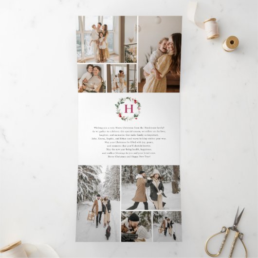 Berry Christmas 16 Fotocollage Drieluik Wenskaart (Binnen)