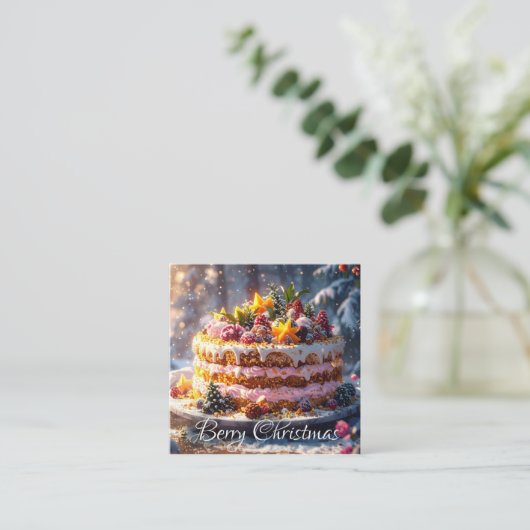 BERRY CHRISTMAS Flat Note Card Vierkante Visitekaartje (Staand voorkant)