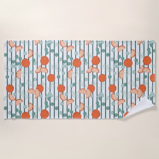 Berry Citrus - donkergroene strepen Strandlaken (Voorkant)