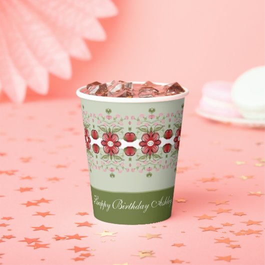  Berry Colored Floral Papieren Bekers (Insitu)