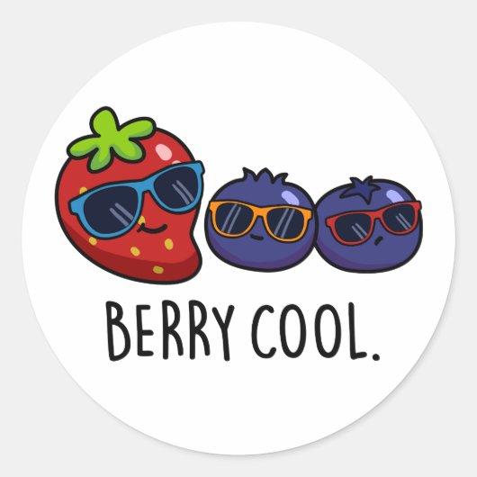 Berry Cool Funny Strawberry Blueberry Pun Ronde Sticker (Voorkant)
