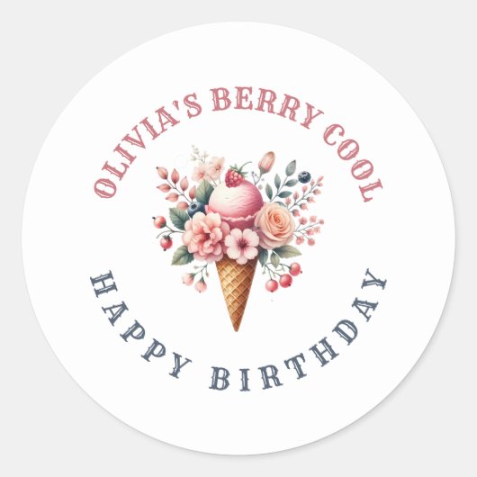 Berry Cool Happy Birthday Ice Cream Party Ronde Sticker (Voorkant)