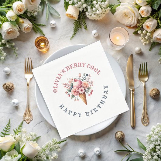 Berry Cool Happy Birthday Ice Cream Party Servet