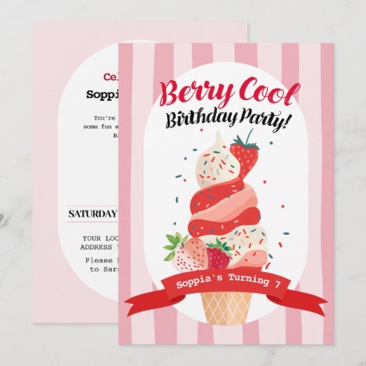 Berry Cool Strawberry Ice Cream Verjaardag Kaart (Voorkant / Achterkant)