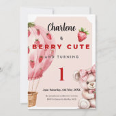 Berry Cute First Birthday Invitation • Strawberry  Kaart (Voorkant)