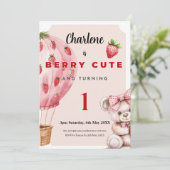 Berry Cute First Birthday Invitation • Strawberry  Kaart (Staand voorkant)