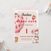 Berry Cute First Birthday Invitation • Strawberry  Kaart (Voorkant / Achterkant in situ)