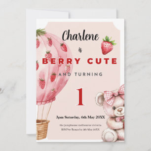 Berry Cute First Birthday Invitation • Strawberry  Kaart