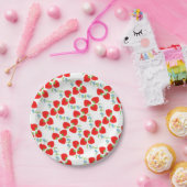 Berry Cute Strawberry Fruit and Flowers Papieren Bordje (Feest)