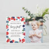 Berry Eerste 1e aardbei Frambozen Verjaardag Kaart (Staand voorkant)