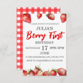 Berry Eerste 1e aardbei Verjaardag uitnodiging (Voorkant / Achterkant)