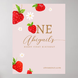 Berry eerste 1e aardbeienverjaardag welkom poster