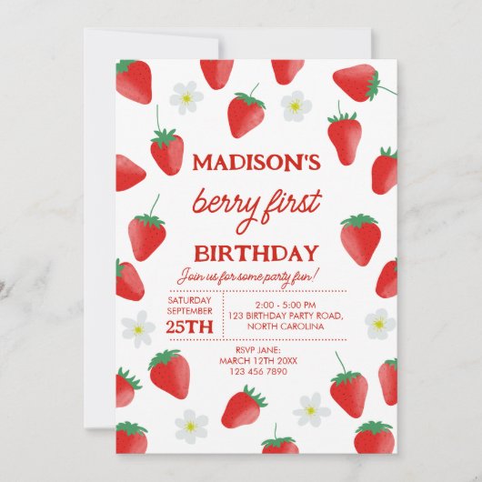 Berry eerste 1e verjaardag aardbeienfoto kaart (Voorkant)
