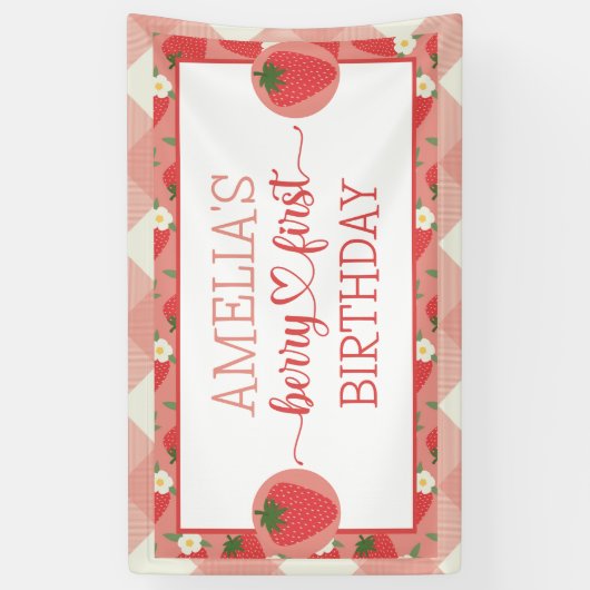 Berry eerste 1e verjaardag banner (Verticaal)