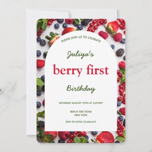 Berry eerste 1e verjaardag foto uitnodiging (Voorkant)