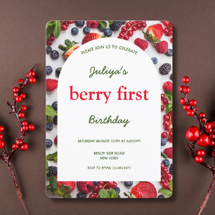 Berry eerste 1e verjaardag foto uitnodiging