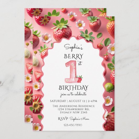 Berry eerste 1e verjaardag Modern Kaart (Voorkant / Achterkant)