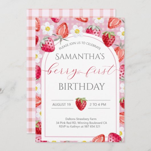 Berry eerste 1e verjaardag Uitnodiging (Voorkant / Achterkant)