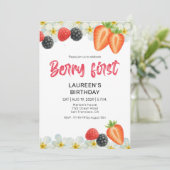 Berry Eerste 1e Verjaardagsuitnodiging Kaart (Staand voorkant)