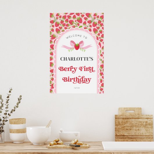 Berry Eerste aardbei 1e verjaardag 20x30 Welkom Poster (Keuken)